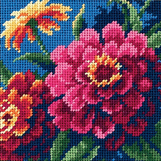 Dimensions Zinnia Flowers Needlepoint Embroidery Kit for Beginners, 5" x 5", Multicolor, 4 Count
