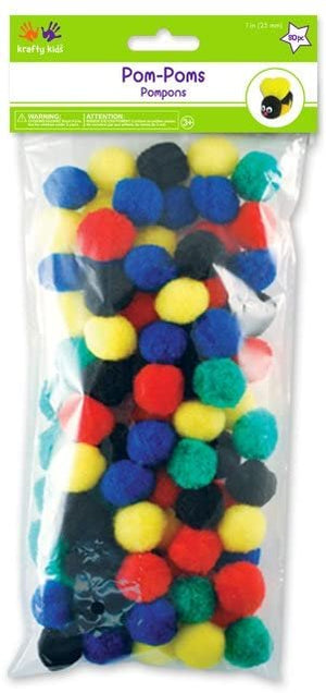 Krafty Kids KC210A Pom-Poms, 25mm, Primary Colors, 80/pkg