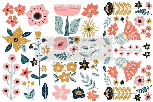 Prima Marketing Re-Design Decor Transfers 6"X12" 3/Sheets-Doodle Flowers