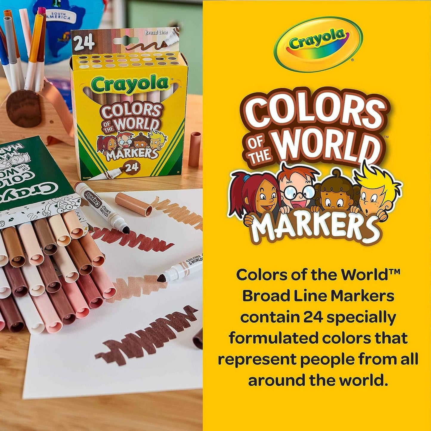 Crayola Colors of The World Skin Tone Markers, Classroom Supplies, Gift for Kids, 24 Count (Styles Vary)