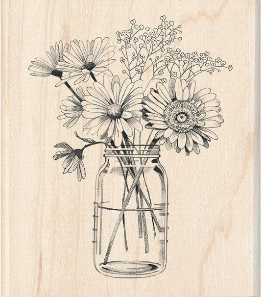 Inkadinkado Floral Mason Jar Mounted Rubber Stamp for Card Making and Scrapbooking, 3.5'' x 4''
