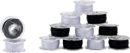 SINGER Class 15J Threaded Bobbins in Case, 12-Count, Black & White