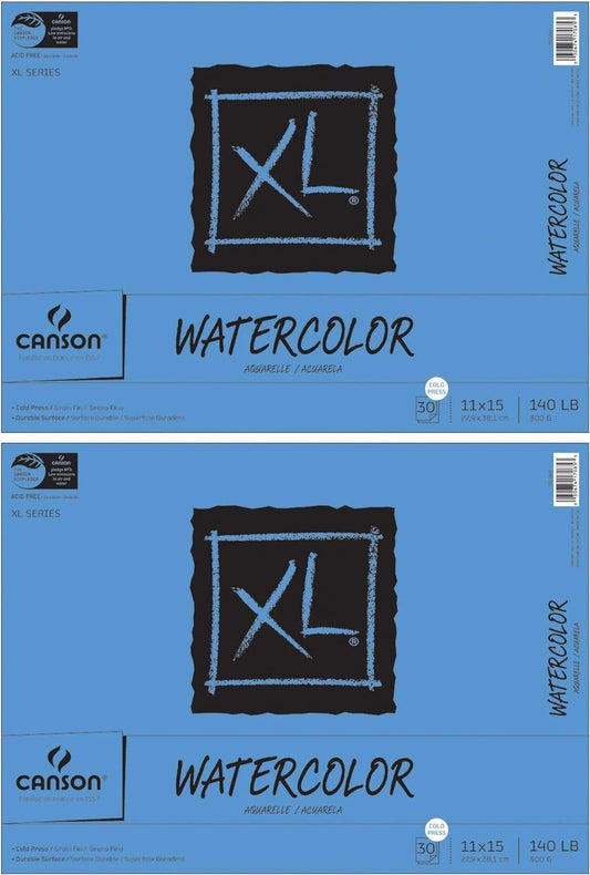 2-Pack Bundle - Canson XL Series - 11 x 15 inch - Cold Press Watercolor Textured Paper Pad, Fold Over, 140 Pound, 30 Sheets Each
