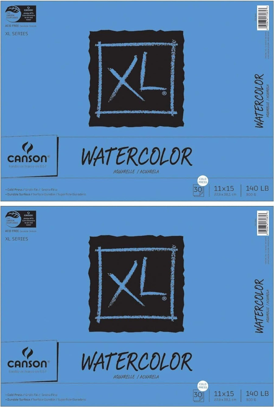 2-Pack Bundle - Canson XL Series - 11 x 15 inch - Cold Press Watercolor Textured Paper Pad, Fold Over, 140 Pound, 30 Sheets Each