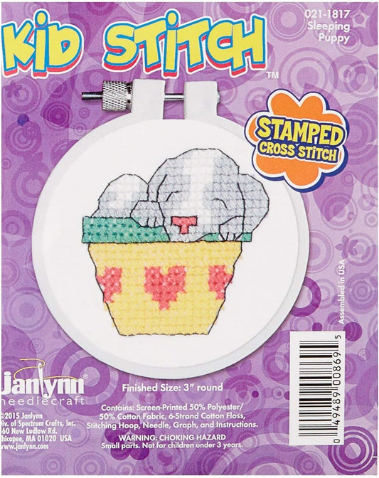Janlynn 021-1817 Kid Sleeping Puppy Stamped Cross Stitch Kit, 3"