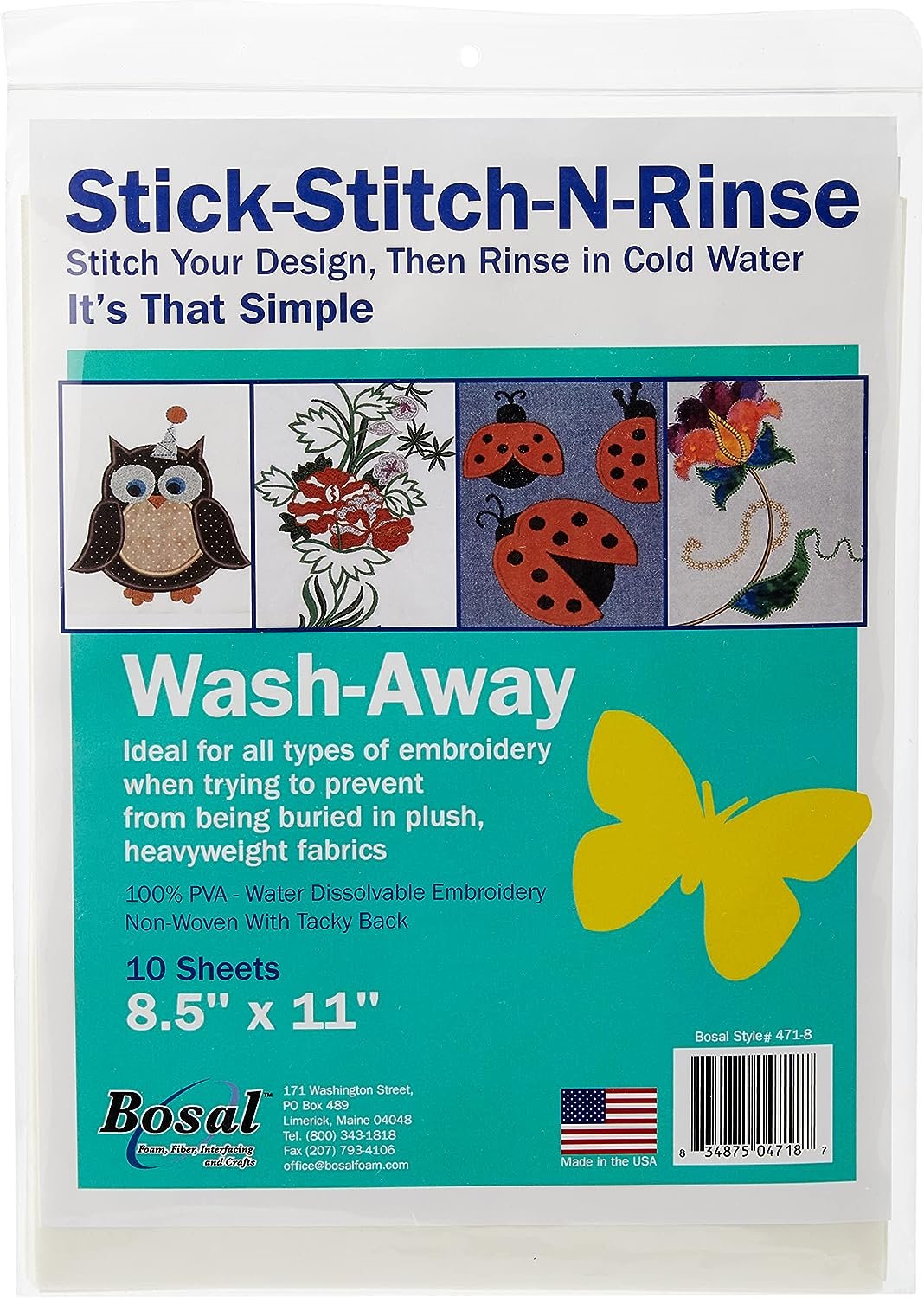 Bosal Stick, Stitch & Rinse 8.5"x11" Interfacing, 8.5" by 11", Clear