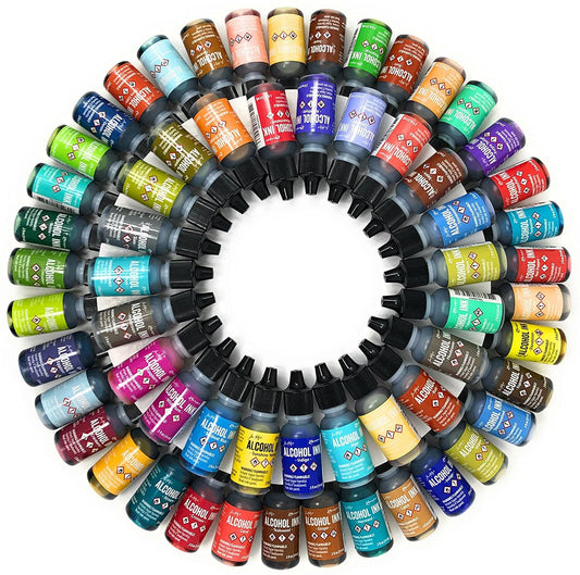 Ranger Alcohol Inks Set (50 Pack) Tim Holtz Brand Alcohol Inks and 10 Pixiss Alcohol Ink Blending Tools for Alcohol Ink Paper (Assorted Colors, No Duplicates)
