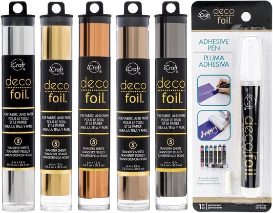 Deco Foil - Metallic Colors Transfer Sheet Set with Foil Pen - Rose Gold, Pewter, Silver, Copper & Gold (Original Version)