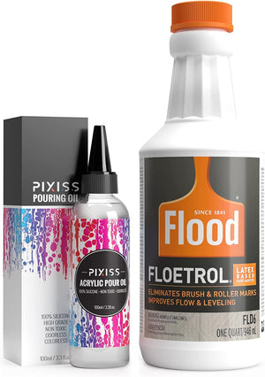 Floetrol Pouring Medium for Acrylic Paint | Flood Flotrol Additive | Pixiss Acrylic Pouring Oil for Creating Cells Perfect Flow 100% Pure High Grade Silicone (100ml/3.3-Ounce)