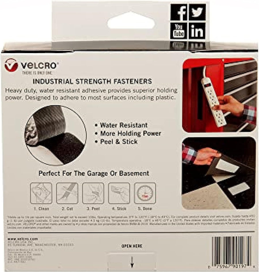 VELCRO Brand Heavy Duty Tape with Adhesive - Cut Strips to Length - Holds 10 lbs, Black - Industrial Strength Roll, Wide 10Ft x 2In - Strong Hold for Indoor or Outdoor Use