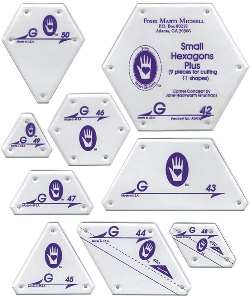 Marti Michell Hexagon Quilting Template Sets - 2 Items: Template Set H, Large Hexagons Plus and Template Set G, Small Hexagons Plus - Part of The Marti Michell Perfect Patchwork System for Quilting