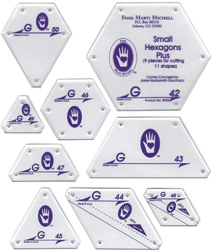 Marti Michell Hexagon Quilting Template Sets - 2 Items: Template Set H, Large Hexagons Plus and Template Set G, Small Hexagons Plus - Part of The Marti Michell Perfect Patchwork System for Quilting