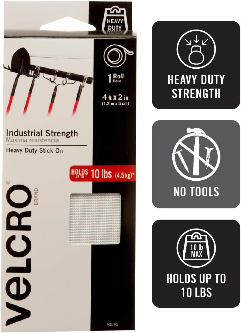 VELCRO Brand - Industrial Strength | Indoor & Outdoor Use | Superior Holding Power on Smooth Surfaces | Size 4ft x 2in | Tape, Black - Pack of 1, (Model: 90593)