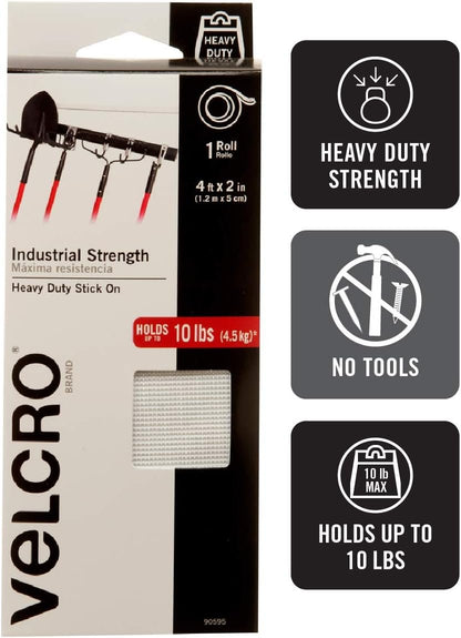 VELCRO Brand - Industrial Strength | Indoor & Outdoor Use | Superior Holding Power on Smooth Surfaces | Size 4ft x 2in | Tape, Black - Pack of 1, (Model: 90593)