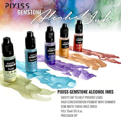 PIXISS Alcohol Ink Set of 5 - Shimmering Gemstone Hues