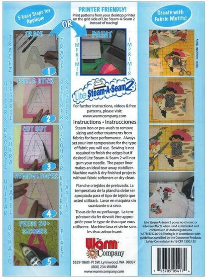 Bulk Buy: Warm Company Lite Steam A Seam 2 Double Stick Fusible Web 9in. x 12in. Sheets 5/Pkg 5417