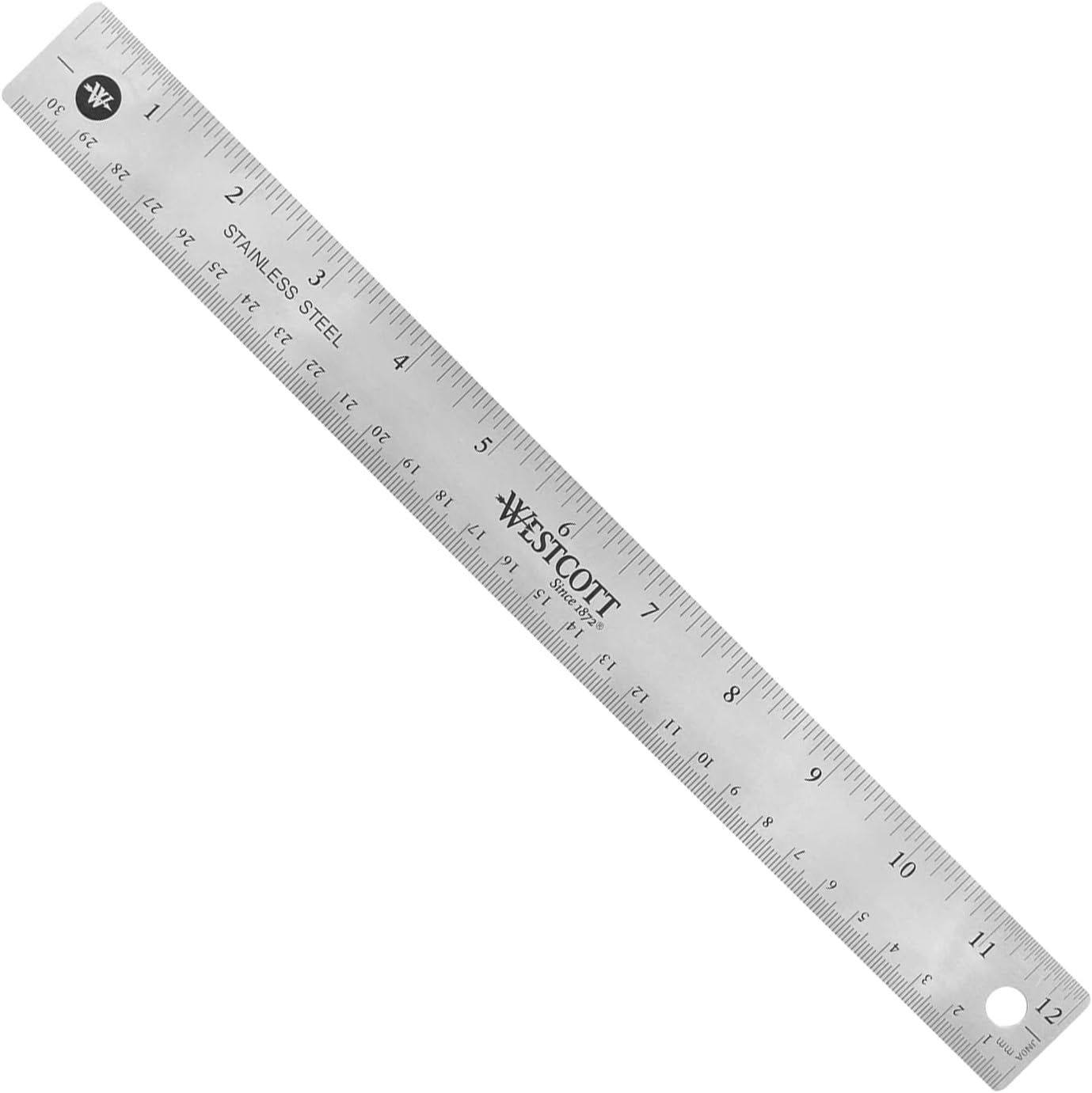 Westcott Stainless Steel Office Ruler with Non Slip Cork Base, Standard/Metric, 12" Long