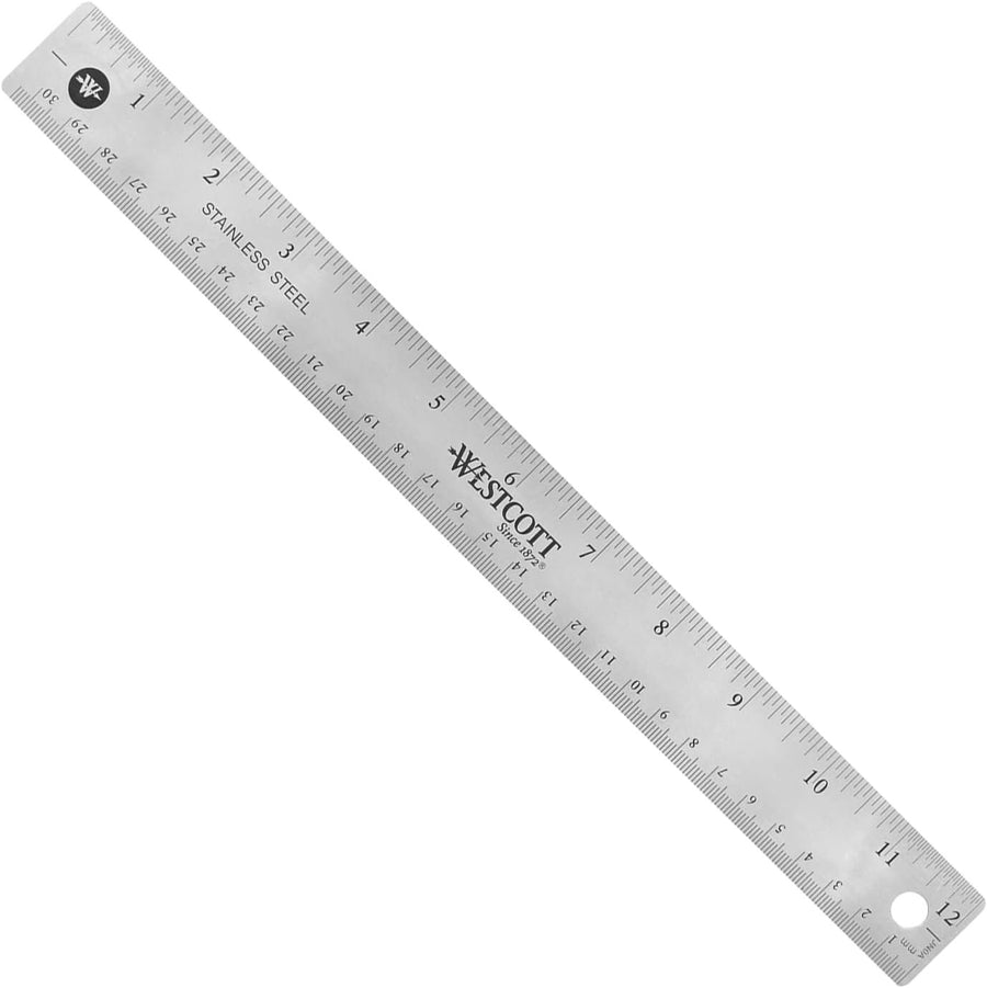 Westcott Stainless Steel Office Ruler with Non Slip Cork Base, Standard/Metric, 12" Long