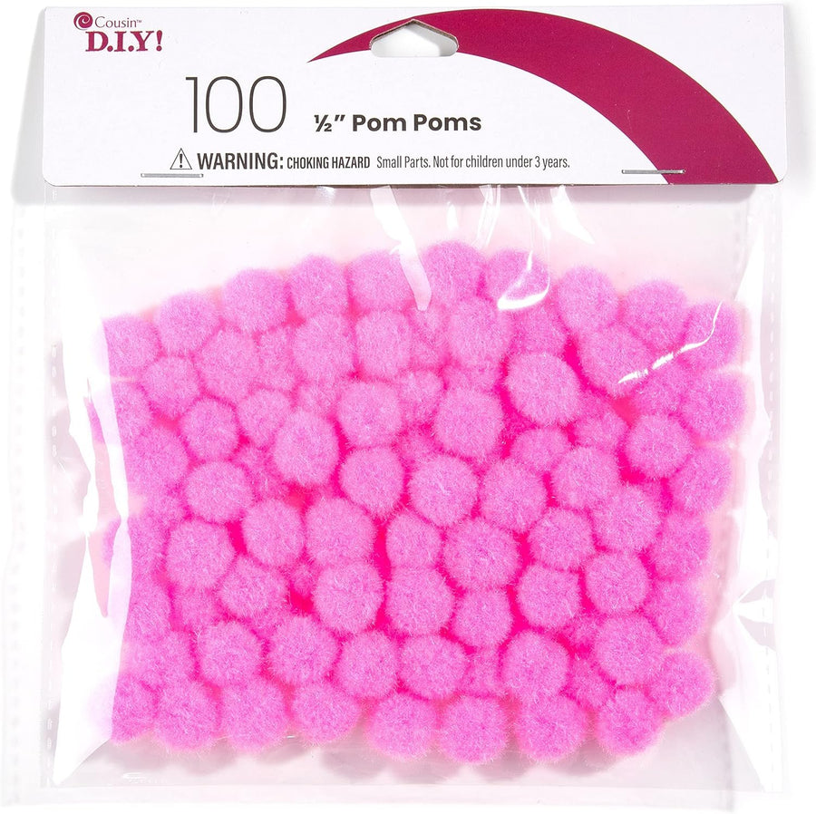 Cousin DIY Pink Light 1/2 inch Poms, 100 Pack