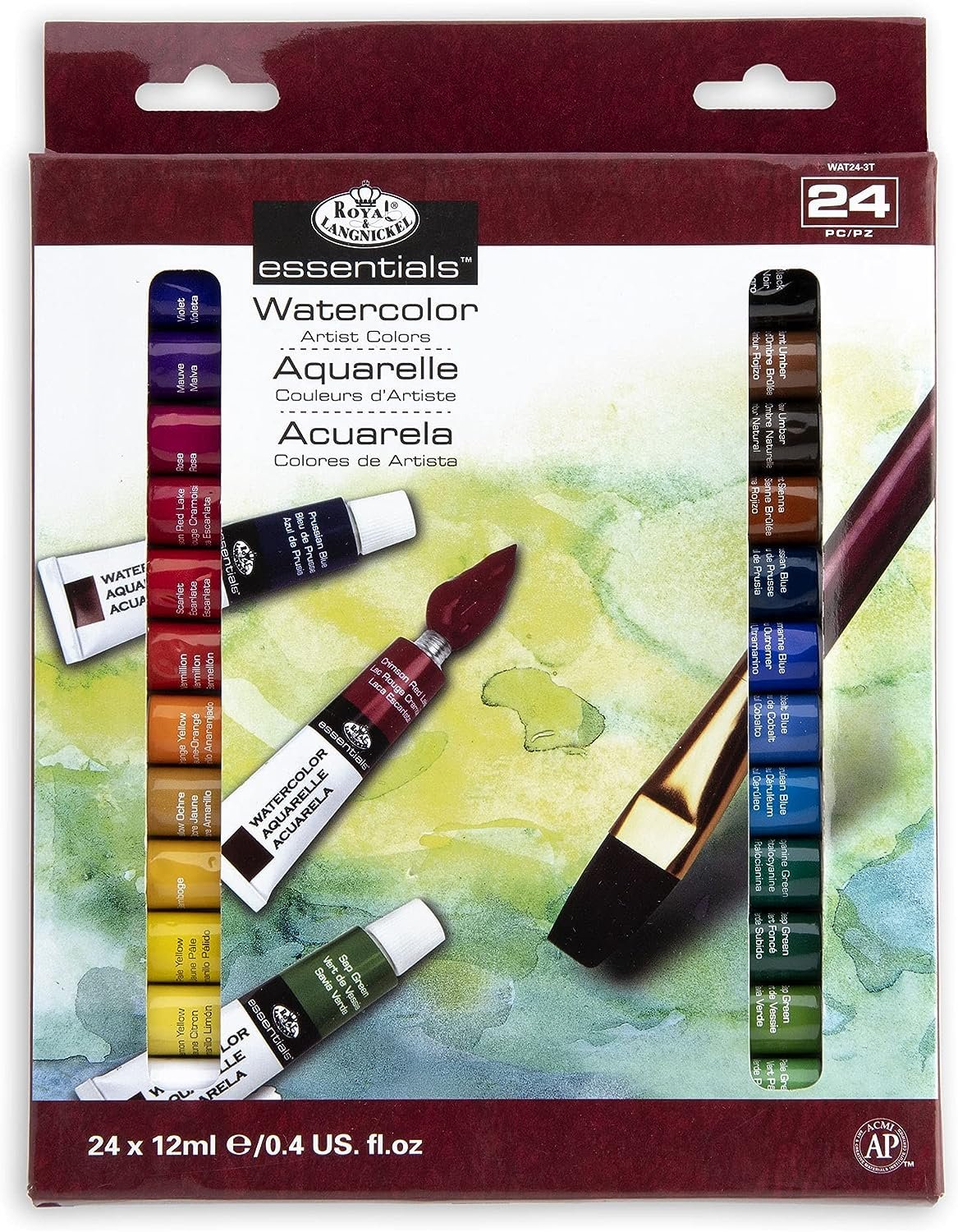 Royal & Langnickel WAT24 Watercolor Artist Tube Paint, 12ml, Pack of 24 colors