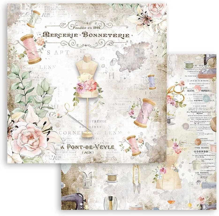 STAMPERIA INTERNATIONAL, KFT Stamperia-Scrapbooking Pad-Romantic Threads, 12 x 12 inches, Multicoloured