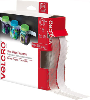 VELCRO Brand Thin Clear Tape | 15 Ft x ¾” | Cut Strips to Length | Home Office or Crafts Fastening Solution | Large Roll, 91325