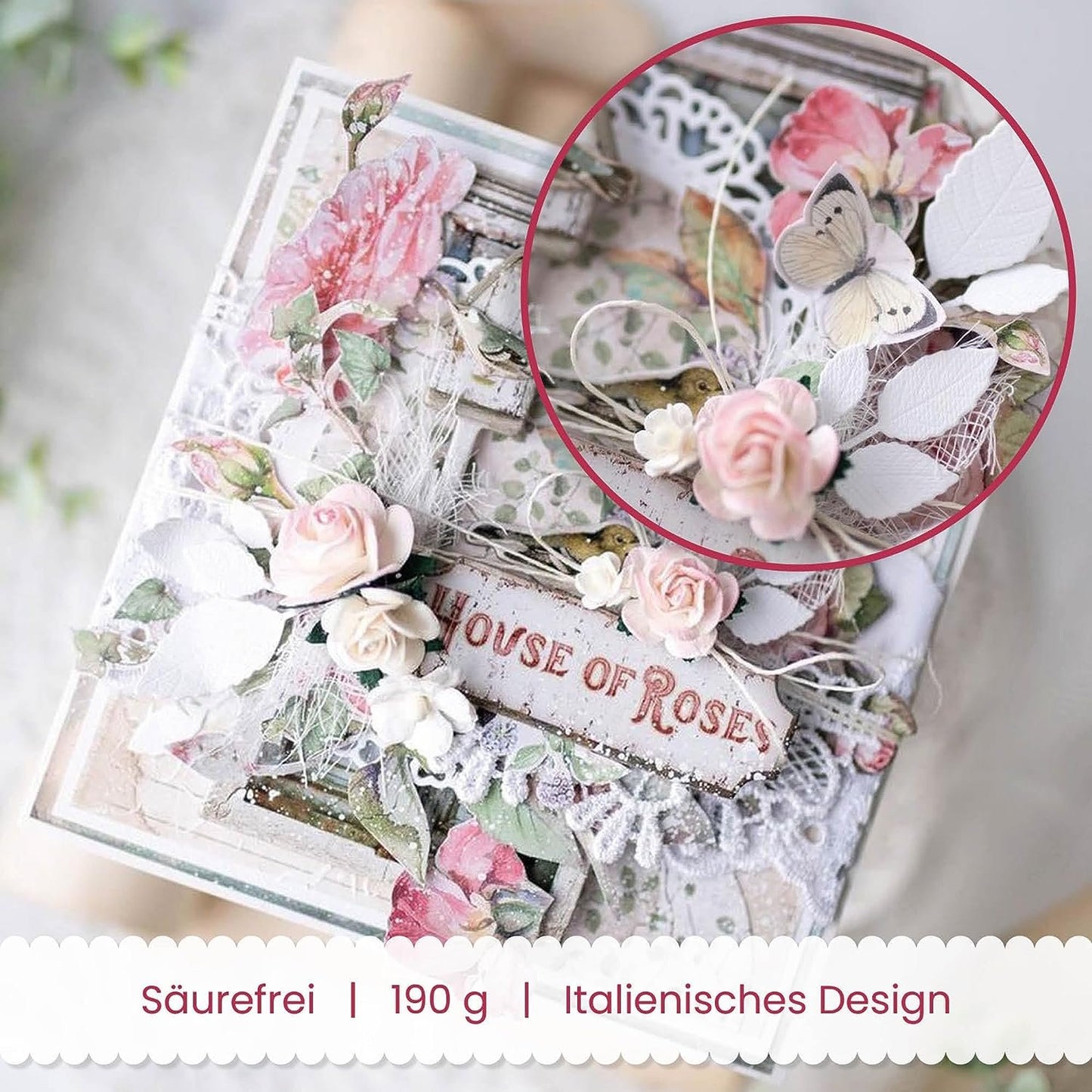 STAMPERIA INTERNATIONAL, KFT PAPER PAD 8X8 10PK HOUSE ROSE, 20.3 x 20.3 (8" x 8"), Multicoloured