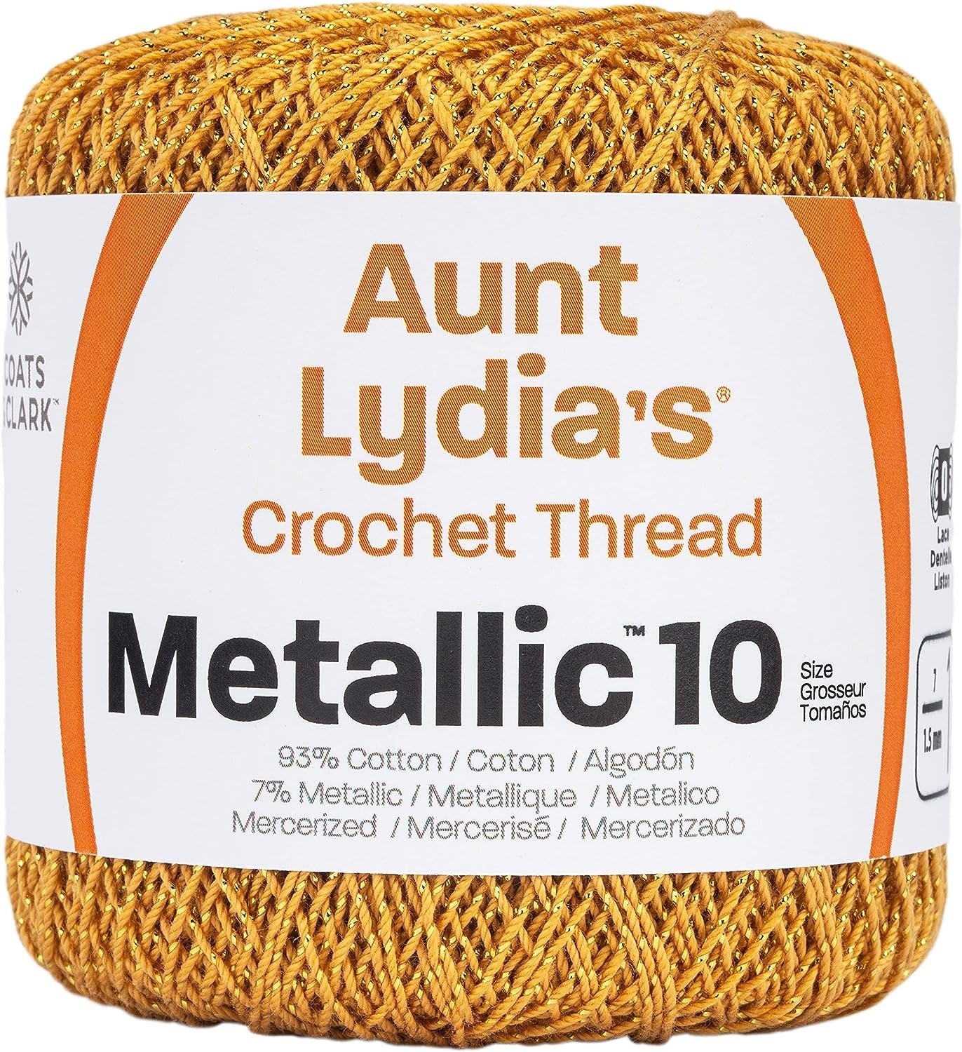 Coats Crochet Aunt Lydia's Crochet, Cotton Metallic Size 10, White/Pearl