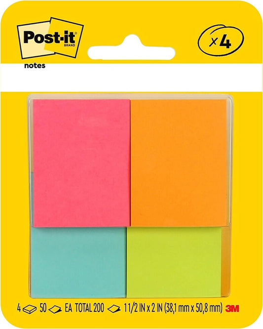 Post-it Mini Notes, 1.5x2 in, 4 Pads, America's #1 Favorite Sticky Notes, Poptimistic Collection, Bright Colors (Magenta, Pink, Blue, Green), Clean Removal, Recyclable (653-8AF)