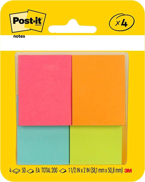 Post-it Mini Notes, 1.5x2 in, 4 Pads, America's #1 Favorite Sticky Notes, Poptimistic Collection, Bright Colors (Magenta, Pink, Blue, Green), Clean Removal, Recyclable (653-8AF)