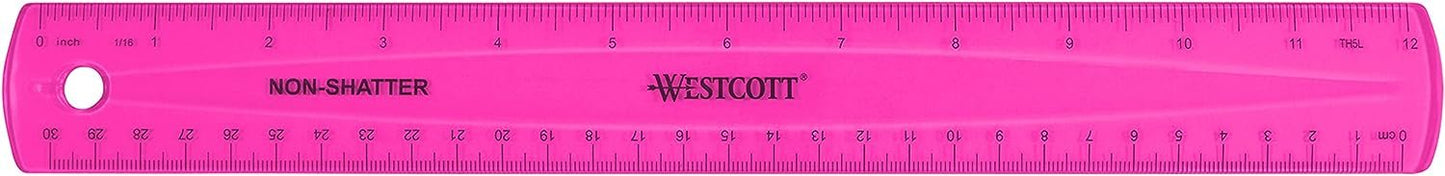 Westcott Shatterproof Ruler, Assorted Translucent Colors, 12"