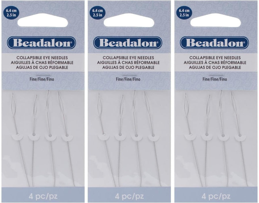 3-PACK - Beadalon Collapsible Eye Needles 2.5-Inch Fine 4/Pack