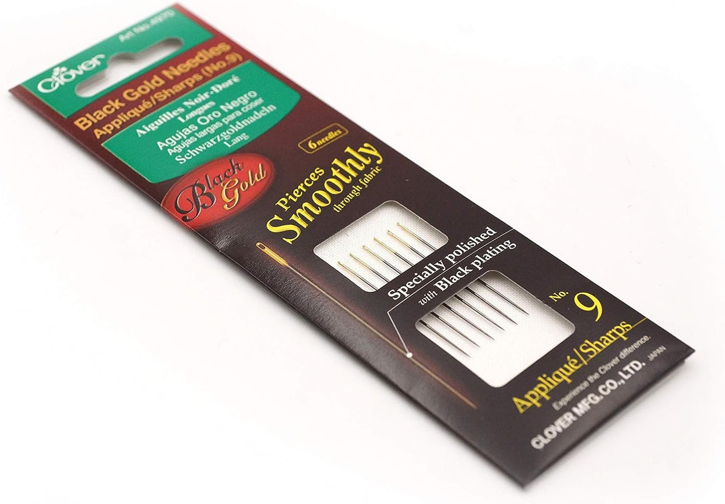 CLOVER Black Gold Applique Sharps Sewing Needles Pack of 6