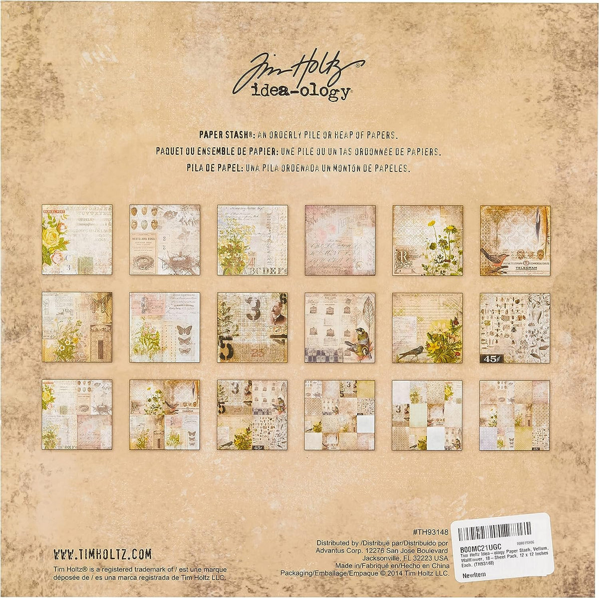 Tim Holtz Idea-ology Paper Stash, Vellum, Wallflower, 18-Sheet Pack, 12 x 12 Inches Each, (TH93148)