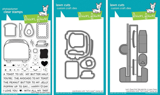 Lawn Fawn - Let's Toast - Stamp and Dies Set - Let's Toast Stamp, Die and Pull Tab Add-On Die - 3 Item Bundle