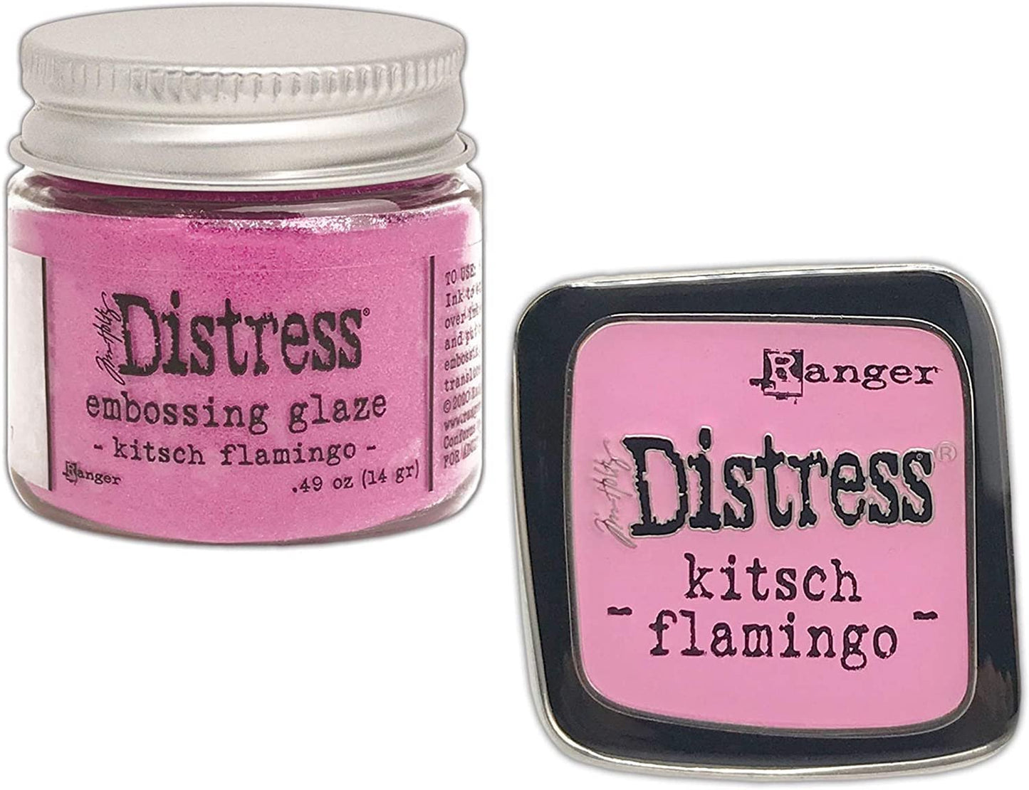 Tim Holtz Distress Kitsch Flamingo February 2021 Release, Distress Ink Pad/Reinker, Oxide Ink Pad/Reinker, Embossing Glaze, Flip Top Paint, Oxide Spray, Spray Stain, Collector Enamel Pin, 9 Items