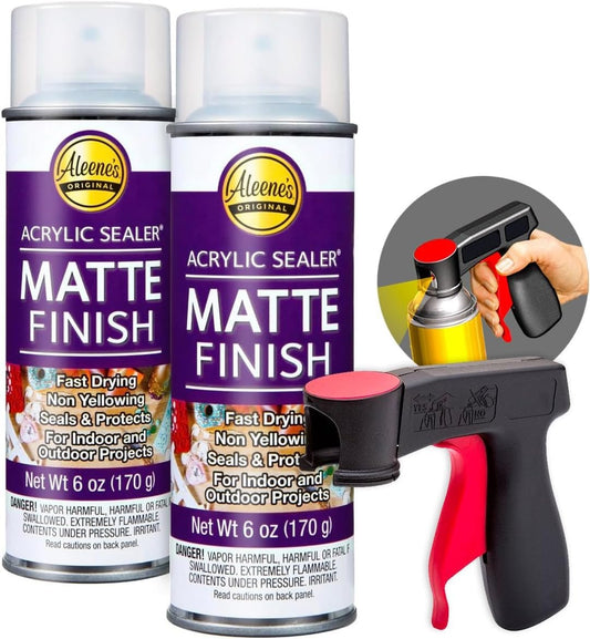 Aleene's Gloss Acrylic Sealer Spray (2-pack, 6oz.) with Attachable Spray Can Nozzle Handle - Sprayer and 2 Cans of Gloss Finish for Acrylic Painting - Clear, Glossy, Water Proof Spray Sealant