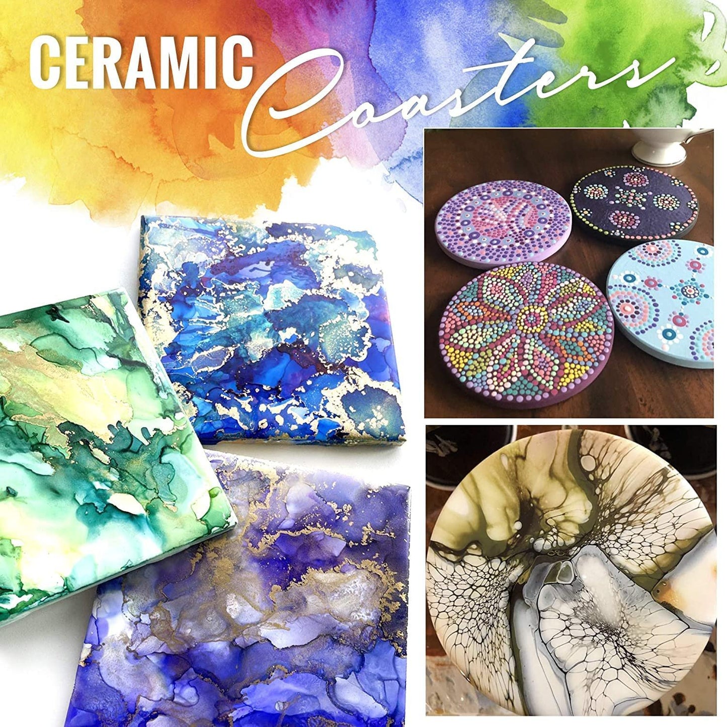 PIXISS Square Ceramic Coasters with Cork Backing - 50