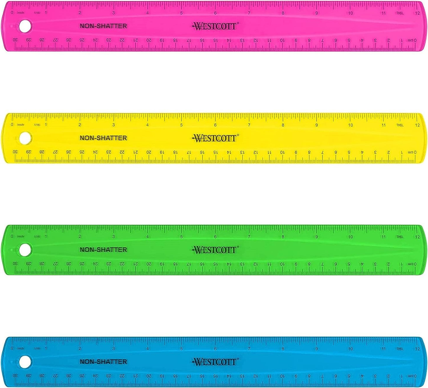 Westcott Shatterproof Ruler, Assorted Translucent Colors, 12"