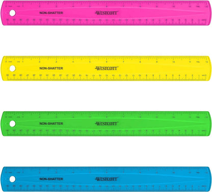 Westcott Shatterproof Ruler, Assorted Translucent Colors, 12"