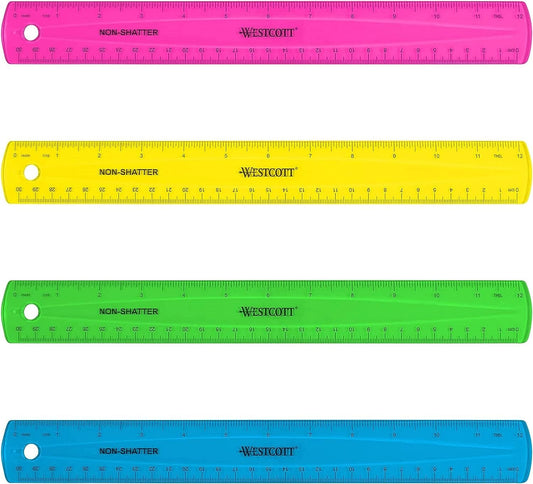 Westcott Shatterproof Ruler, Assorted Translucent Colors, 12"