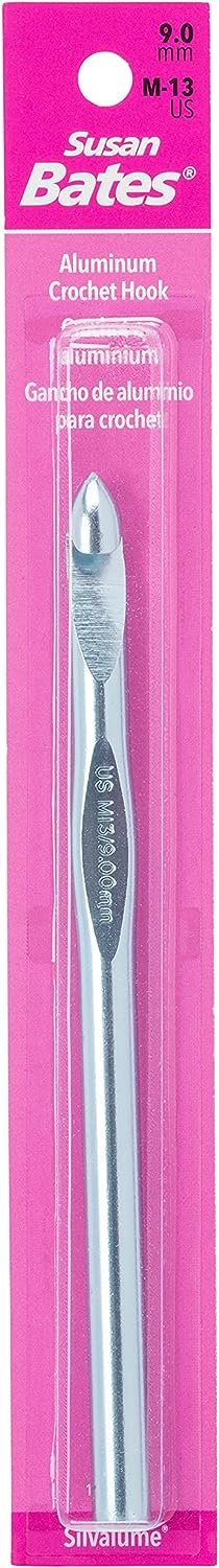 Susan Bates 5-1/2-Inch Silvalume Aluminum Crochet Hook, 9mm, Blue (Parent)