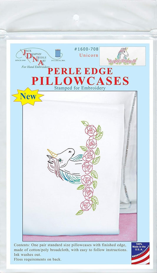 Jack Dempsey Needle Art Unicorn Embroidery Pillowcase, Standard, White