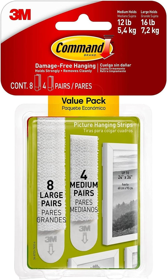 Command Picture Hanging Strips, 1" x 2", White, Pack of 24