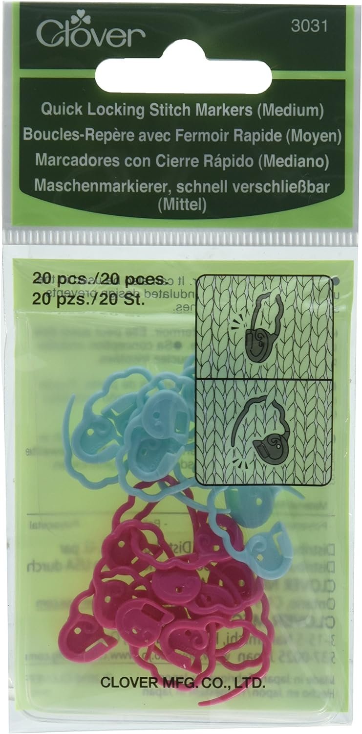 Clover Quick Locking Stitch Markers-Medium Needleart, ys/m, Pink/Blue, 3 Piece