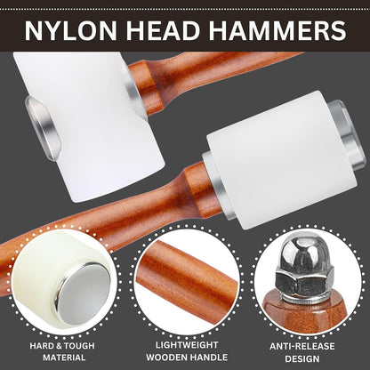 Small Hammer for Leather Working Tools by Pixiss (2 pack) - Nylon Head Mallet Hammer for Leathercraft, Leather Repair, Jewelry Making, Book Binding - Wood Hammer for Leather Carving