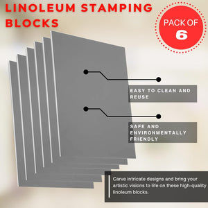 Linoleum Blocks for Printmaking (6pack) and Stamp Carving Tool - Printmaking Supplies for Rubber Stamp Carving Block Printing - Linoleum Carving Tools and lino Rubber Block Stamp Carving kit