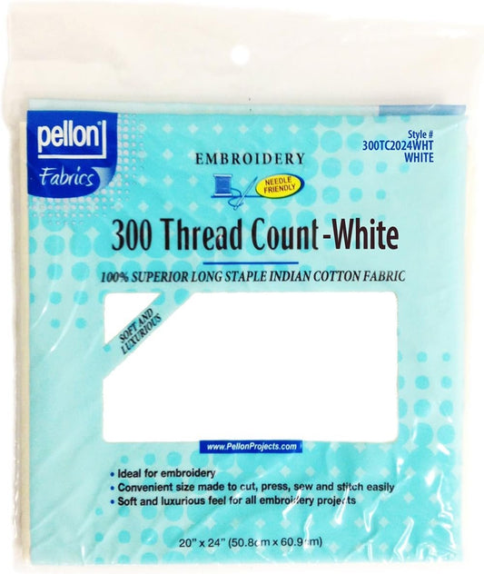 Pellon 300 Thread Count Cotton Fabric for Embroidery, White 20"X24"