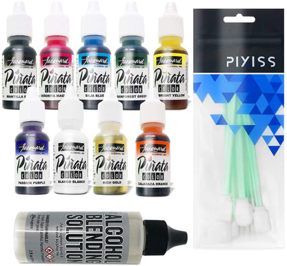 Jacquard Products JAC9916 Pinata Color Exciter Ink Pack Includes 9 Pinata Alcohol Inks, 10X Pixiss Ink Blending Tools Bundle, and 2-Ounce Ranger Adirondack Alcohol Blending Solution