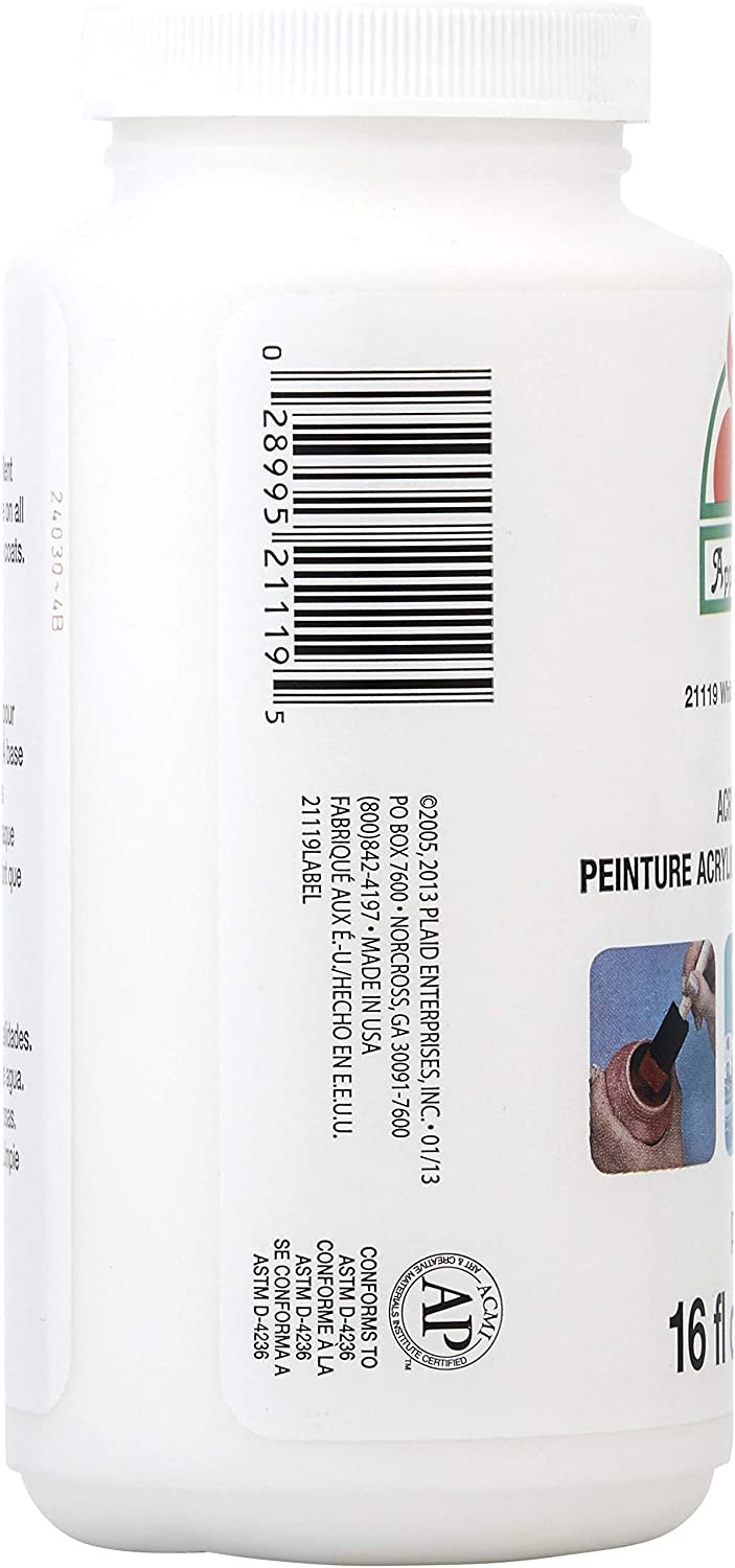 Apple Barrel Acrylic Paint in Assorted Colors (16 Ounce), 21119 White
